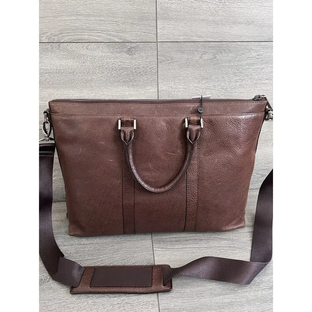 Brahmin Beckett cocoa brown Manchester genuine leather men laptop bag B000514